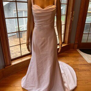 White Matte Satin Sleeveless Tank Fit Flared Wedding Gown Bridal Dress Size 8